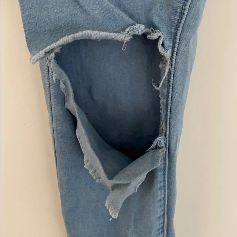 High Waisted Slit Knee Denim